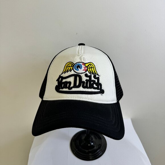 Von Dutch Flying Eyeball Wordmark Black Trucker Hat - Picture 1 of 4